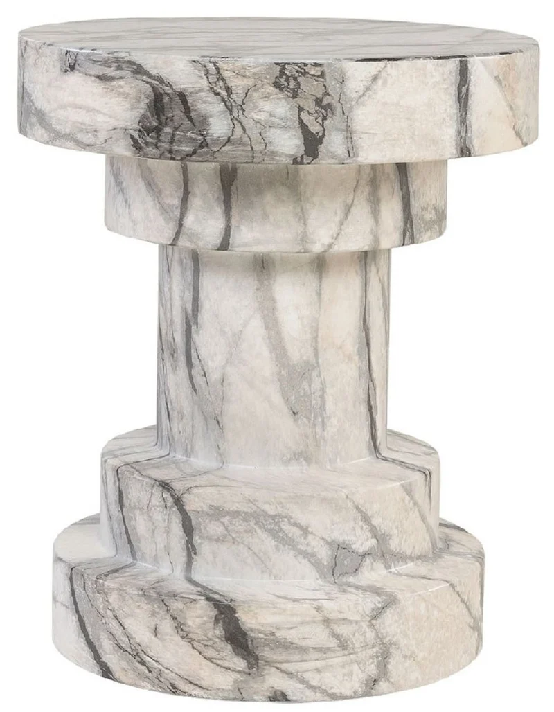 Casa Padrino Luxus Beistelltisch / Hocker in Marmoroptik Weiß Ø 38 x H. 45 cm - Wohnzimmer Möbel in Marmoroptik - Luxus Möbel - Luxus Kollektion