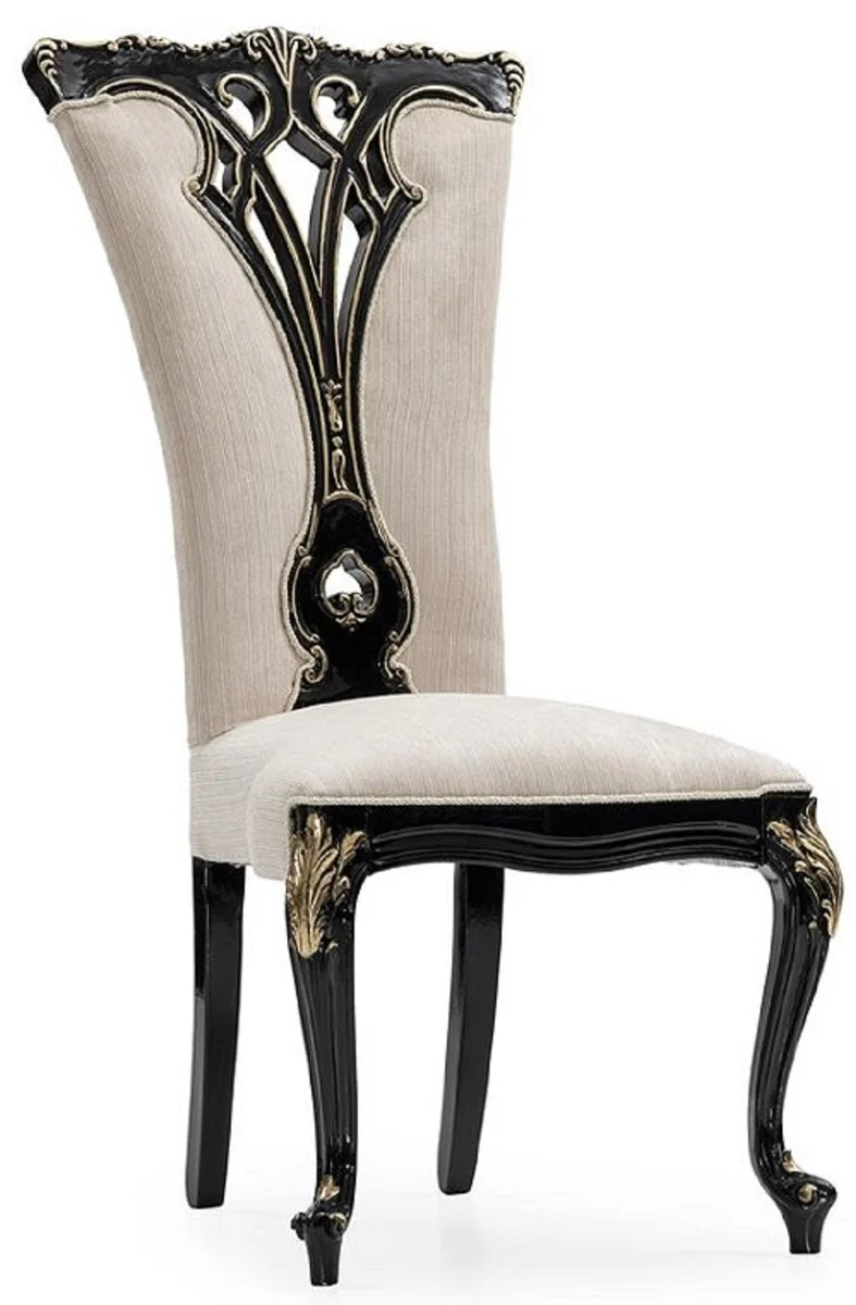 Casa Padrino Luxus Barock Esszimmer Stuhl 6er Set Creme / Schwarz / Gold - Prunkvolle Barockstil Küchen Stühle - Luxus Esszimmer Möbel im Barockstil - Barock Esszimmer Möbel - Barockstil Möbel