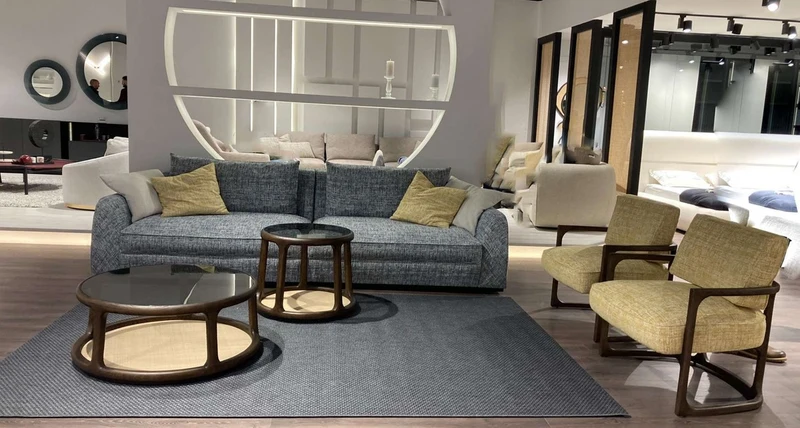 Casa Padrino Luxus Sofa Blau / Grau / Schwarz 308 x 106 x H. 83 cm - Wohnzimmer Sofa - Hotel Sofa - Wohnzimmer Möbel - Wohnzimmer Einrichtung - Hotel Möbel - Luxus Möbel - Luxus Einrichtung