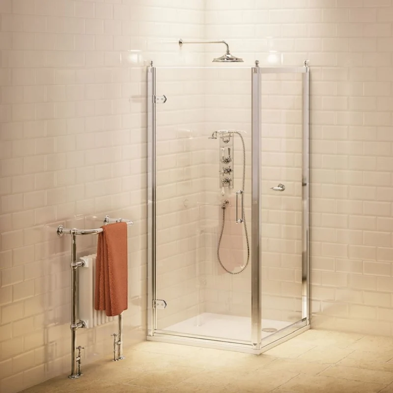 Casa Padrino Luxus Badezimmer Duschtür mit Seitenwand Silber 76 x 76 x H. 195 cm - Duschkabinen Glas Tür - Badezimmer Accessoires - Luxus Duschtüren - Luxus Qualität