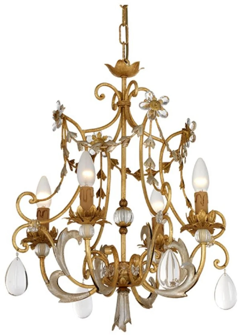 Casa Padrino Luxus Barock Kristall Kronleuchter Antik Gold / Antik Silber Ø 45 x H. 55 cm - Prunkvoller Wohnzimmer Kronleuchter im Barockstil - Luxus Qualität - Made in Italy
