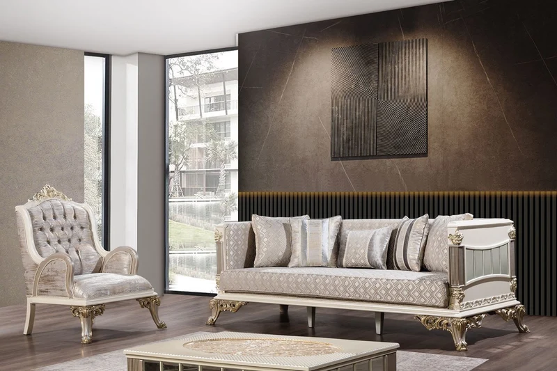 Casa Padrino Luxus Barock Wohnzimmer Set Silber / Weiß / Grau / Gold - 2 Barock Sofas & 2 Barock Sessel & 1 Barock Couchtisch - Luxus Wohnzimmer Möbel im Barockstil - Barock Möbel