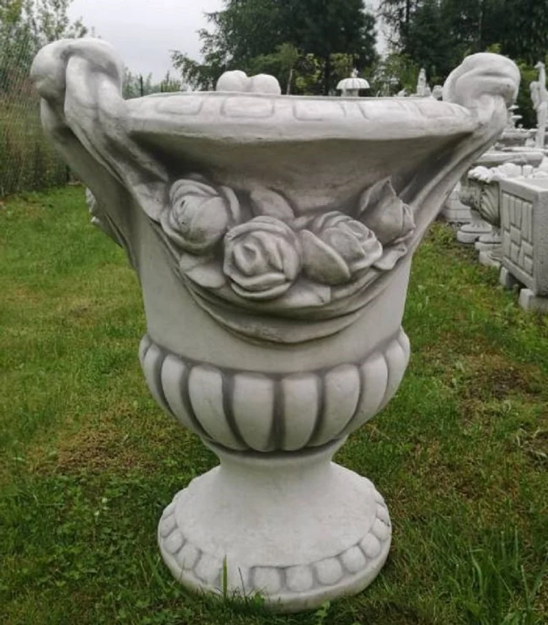 Casa Padrino Barock Garten Deko Blumentopf Grau H. 72 cm - Runder Pflanzentopf im Barockstil - Barock Garten Deko - Barock Terrassen Deko - Barock Deko Accessoires