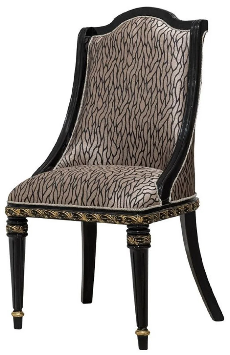 Casa Padrino Luxus Barock Esszimmer Set Silber Muster / Braun / Schwarz / Gold - 1 Barock Esstisch & 6 Barock Esszimmerstühle - Luxus Esszimmer Möbel im Barockstil - Barock Esszimmer Möbel