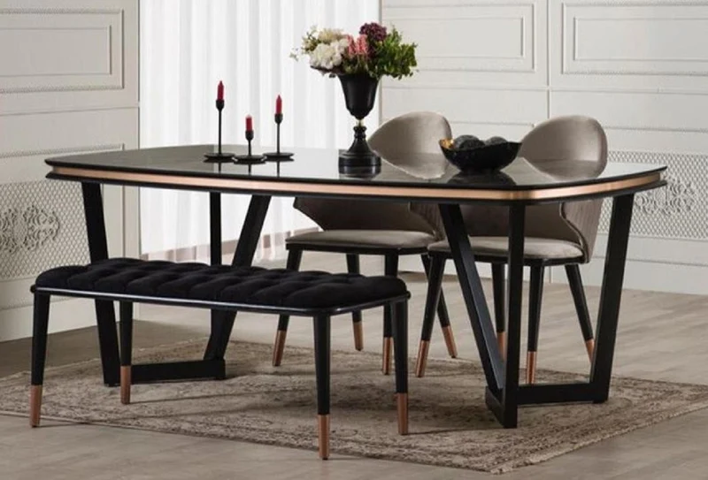 Casa Padrino Luxus Esstisch Schwarz / Kupfer 207 x 104 x H. 78 cm - Rechteckiger Küchentisch - Esszimmer Möbel - Esszimmer Einrichtung - Luxus Möbel - Luxus Einrichtung