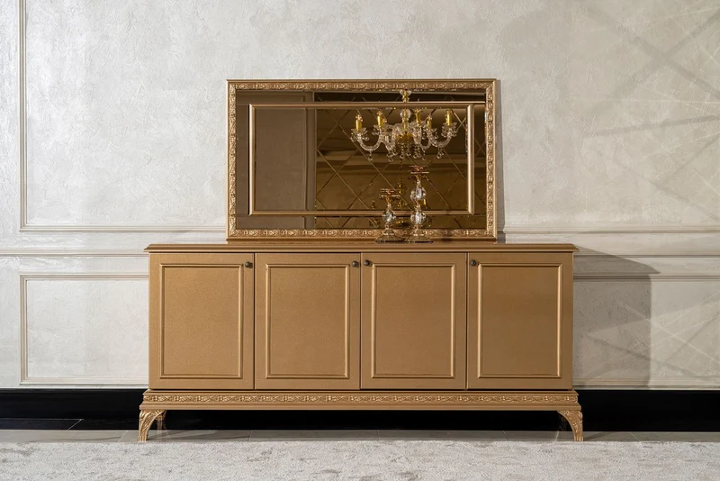 Casa Padrino Luxus Barock Sideboard mit Spiegel Gold - Luxus Möbel Möbel im Barockstil - Barock Möbel - Barock Einrichtung - Edel & Prunkvoll