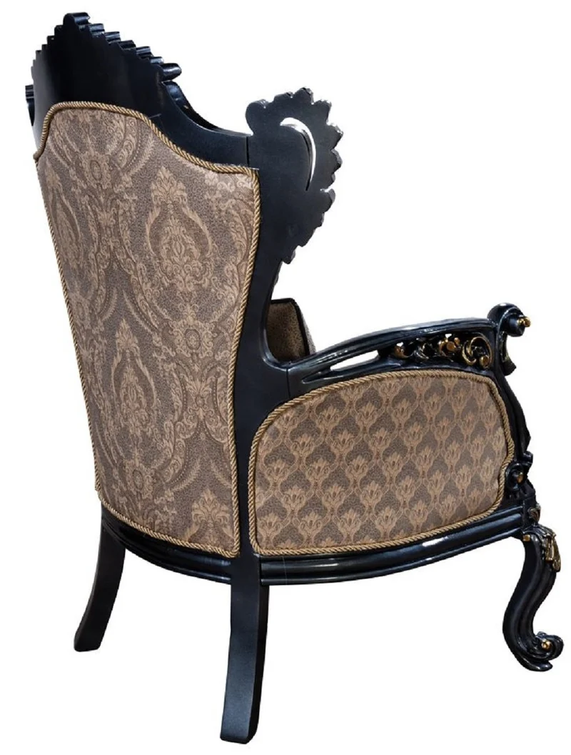 Casa Padrino Luxus Barock Sessel Grau / Blau / Gold - Prunkvoller Wohnzimmer Sessel mit elegantem Muster - Luxus Wohnzimmer Möbel im Barockstil - Barock Möbel - Barock Einrichtung