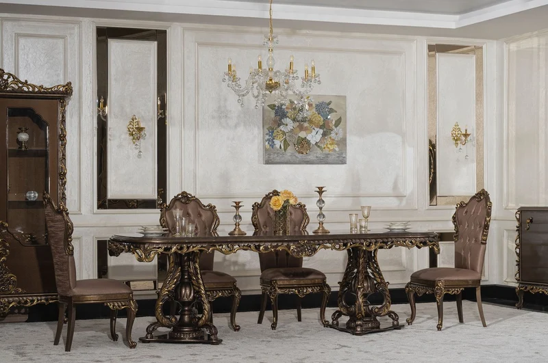 Casa Padrino Luxus Barock Esszimmer Stuhl 4er Set Grau / Braun / Gold - Prunkvolle Barockstil Küchen Stühle - Luxus Esszimmer Möbel im Barockstil - Barock Esszimmer Möbel - Barockstil Möbel