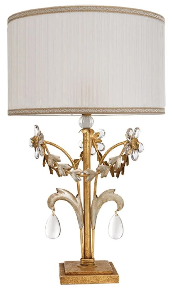 Casa Padrino Luxus Barock Kristall Tischleuchte Antik Gold / Antik Silber Ø 30 x H. 50 cm - Prunkvolle Barockstil Schreibtischleuchte mit böhmischen Kristallglas - Luxus Qualität - Made in Italy