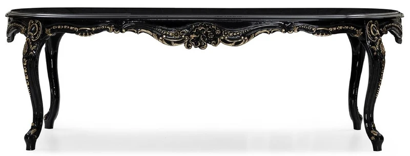 Casa Padrino Luxus Barock Esszimmer Set Creme / Schwarz / Gold - 1 Barock Esstisch & 8 Barock Esszimmerstühle - Luxus Esszimmer Möbel im Barockstil - Prunkvolle Barock Esszimmer Möbel