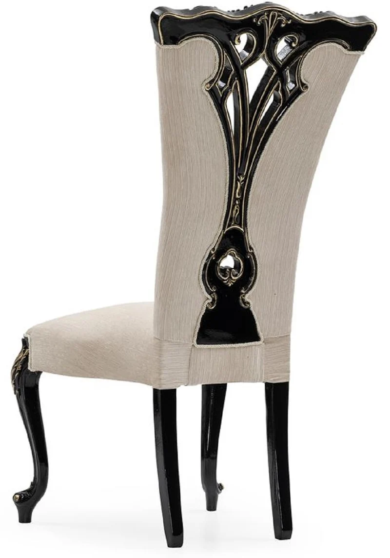 Casa Padrino Luxus Barock Esszimmer Stuhl Creme / Schwarz / Gold - Prunkvoller Barockstil Küchen Stuhl - Luxus Esszimmer Möbel im Barockstil - Barock Möbel - Edel & Prunkvoll