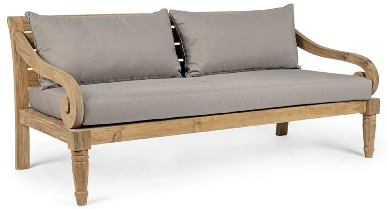 Casa Padrino Luxus Gartensofa Grau / Naturfarben 165 x 80 x H. 75 cm - Rustikales Teakholz Garten Sofa mit Kissen - Massivholz Garten Möbel - Rustikale Garten Möbel - Luxus Garten Möbel
