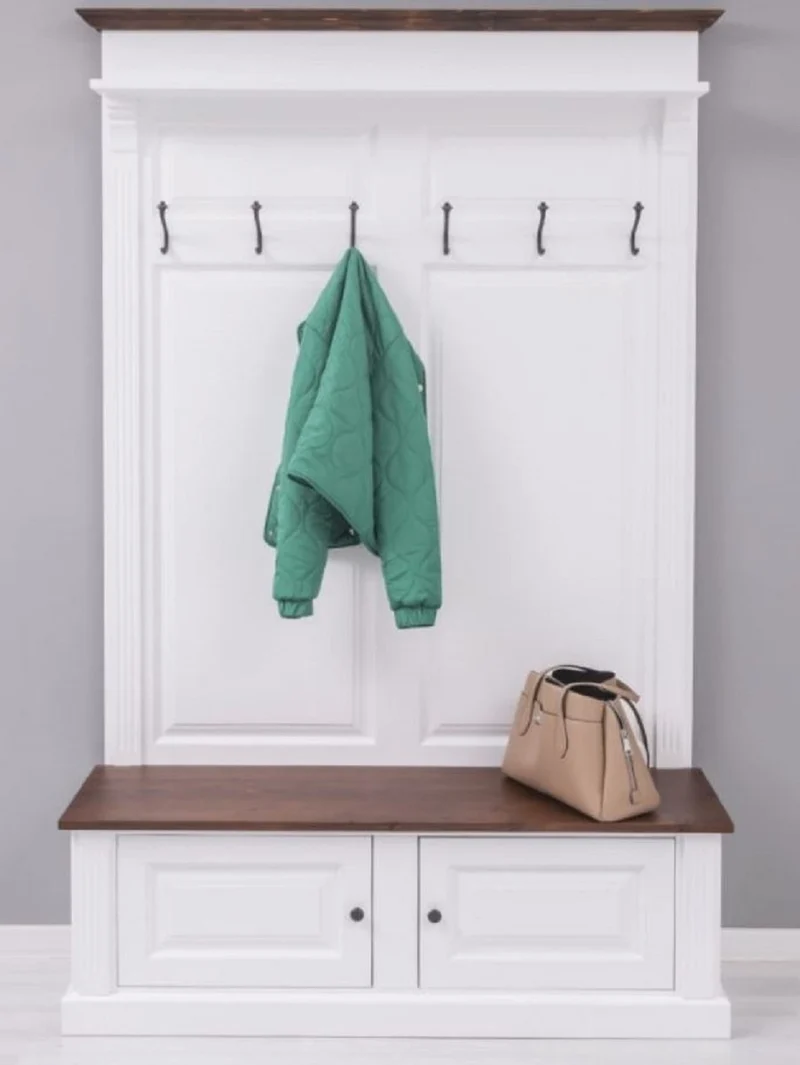 Casa Padrino Landhausstil Massivholz Garderobenschrank Weiß / Dunkelbraun 140 x 41 x H. 210 cm - Wand Garderobe - Flur Schrank - Flurmöbel - Garderobenmöbel - Landhausstil Möbel