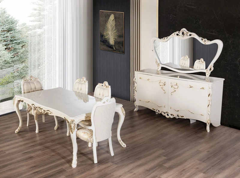 Casa Padrino Luxus Barock Esstisch Weiß / Gold - Rechteckiger Barockstil Küchentisch - Luxus Esszimmer Möbel im Barockstil - Barock Esszimmer Möbel - Barock Einrichtung
