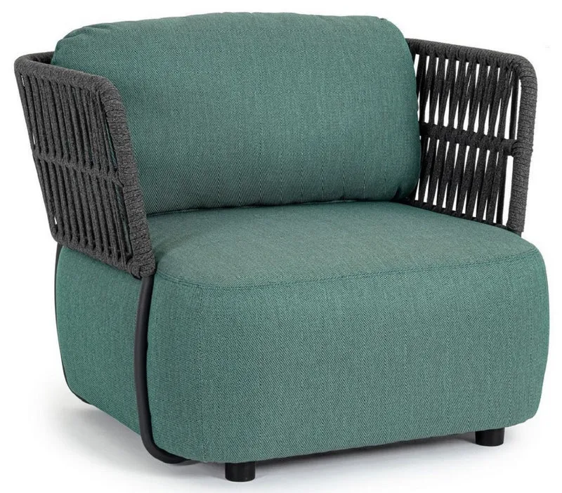 Casa Padrino Luxus Gartensessel Grün / Grau / Schwarz 92 x 86 x H. 79 cm - Wetterbeständiger Garten Sessel - Terrassen Sessel - Garten Möbel - Terrassen Möbel - Outdoor Möbel