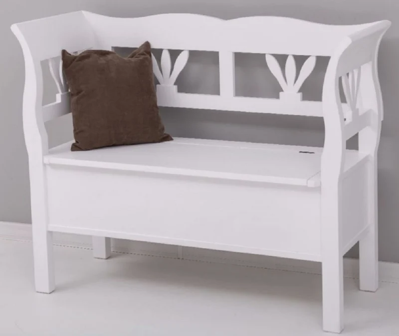 Casa Padrino Landhausstil Sitzbank Weiß 117 x 48 x H. 92 cm - Massivholz Bank mit Stauraum - Massivholz Möbel - Landhausstil Möbel - Landhausstil Einrichtung