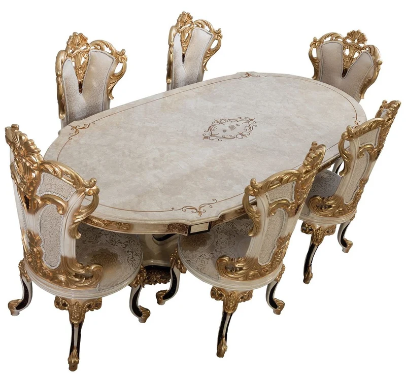 Casa Padrino Luxus Barock Esstisch Creme / Beige / Schwarz / Gold - Ovaler Barockstil Küchentisch - Luxus Esszimmer Möbel im Barockstil - Barock Esszimmer Möbel - Barock Einrichtung