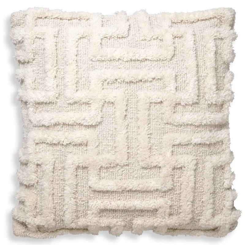 Casa Padrino Luxus Kissen Elfenbein 60 x 60 cm - Handgewebtes Deko Woll Kissen - Quadratisches Zierkissen - Wohnzimmer Dekoration - Luxus Deko Accessoires - Luxus Kollektion