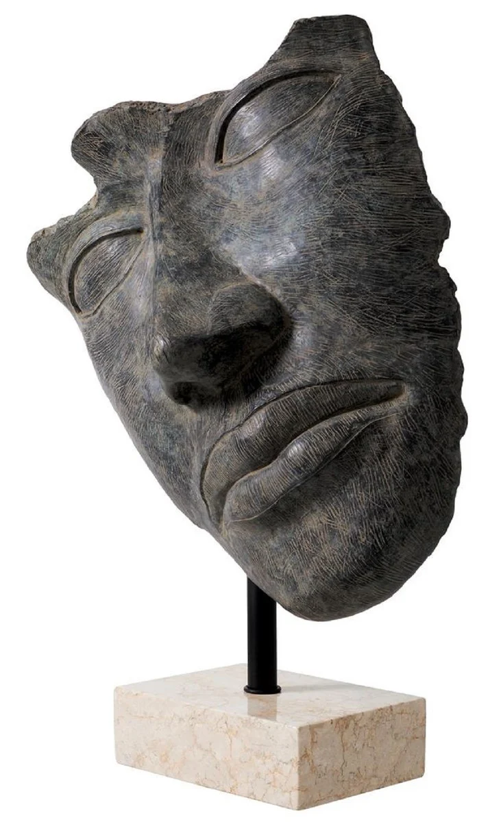 Casa Padrino Luxus Deko Skulptur Gesicht Antik Bronze / Schwarz / Beige 69 x 30,5 x H. 95 cm - Deko Figur mit Marmorsockel - Deko Accessoires - Luxus Qualität
