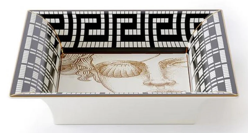 Casa Padrino Luxus Deko Schale Frau mit Augenklappe Weiß / Schwarz / Gold 20,5 x 17,5 x H. 13,5 cm - Handbemalte Porzellan Schale - Luxus Qualität - Made in Italy