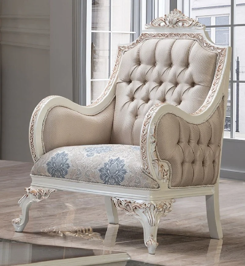 Casa Padrino Luxus Barock Wohnzimmer Set Mehrfarbig / Creamweiß / Kupfer - 2 Barock Sofas & 2 Barock Sessel & 1 Barock Couchtisch - Luxus Wohnzimmer Möbel im Barockstil - Barock Möbel