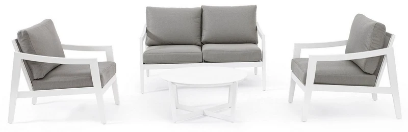Casa Padrino Luxus Gartenmöbel Set Grau / Weiß - 1 Luxus Gartensofa & 2 Luxus Gartensessel & 1 Luxus Gartentisch - Garten Möbel - Hotel Möbel - Pool Möbel - Outdoor Möbel - Luxus Möbel