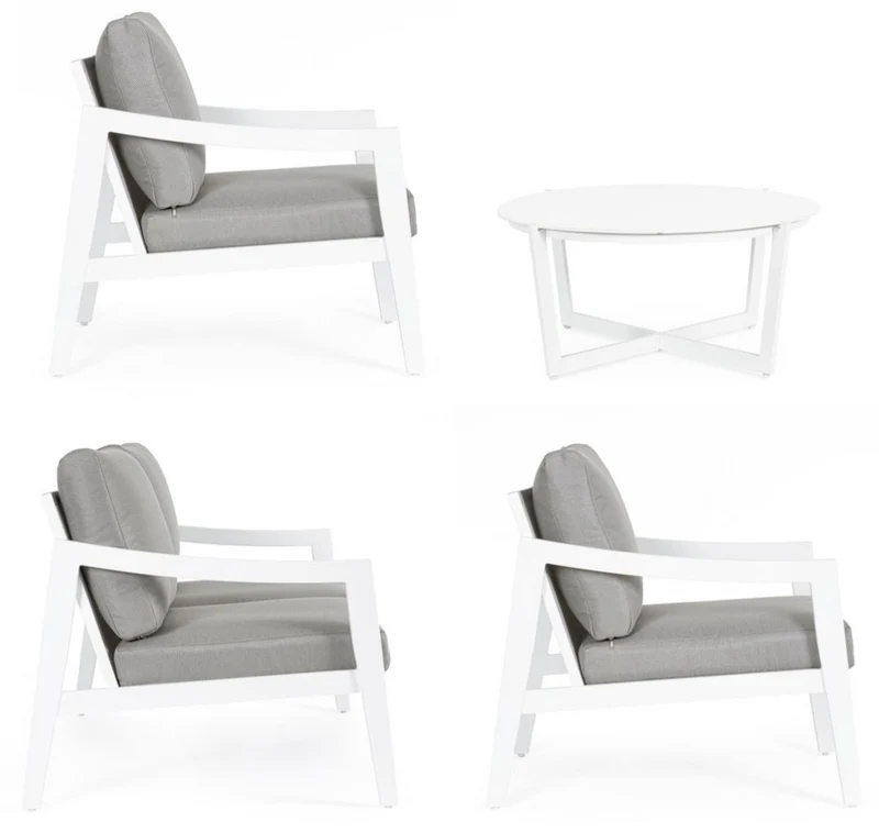 Casa Padrino Luxus Gartenmöbel Set Grau / Weiß - 1 Luxus Gartensofa & 2 Luxus Gartensessel & 1 Luxus Gartentisch - Garten Möbel - Hotel Möbel - Pool Möbel - Outdoor Möbel - Luxus Möbel