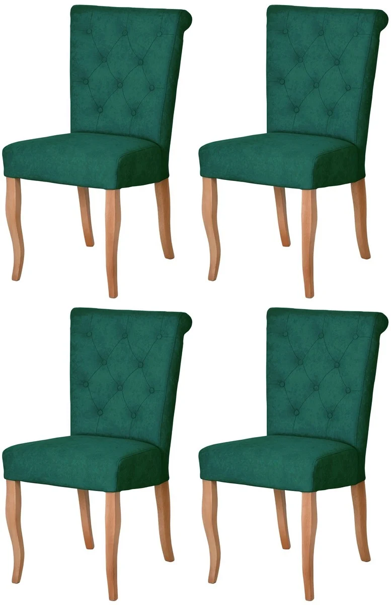 Casa Padrino Chesterfield Neo Barock Esszimmer Stuhl 4er Set Dunkelgrün / Naturfarben - Küchenstühle Set - Esszimmer Möbel - Chesterfield Möbel - Neo Barock Möbel