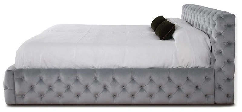 Casa Padrino Luxus Chesterfield Doppelbett Grau 212 x 236 x H. 98 cm - Massivholz Bett mit Kopfteil - Schlafzimmer Möbel - Hotel Möbel - Luxus Möbel - Chesterfield Möbel