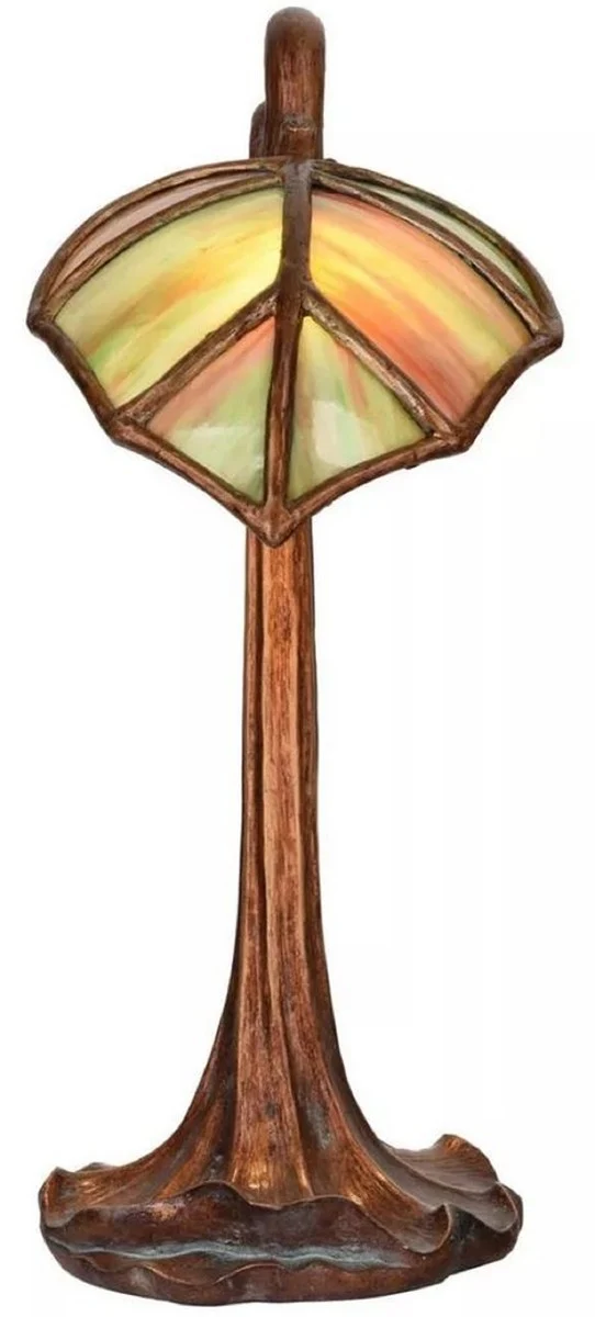 Casa Padrino Luxus Jugendstil Tiffany LED Tischleuchte Bronze / Grün / Rot 19 x 23 x H. 42 cm - Tiffany Schreibtischleuchte - Tiffany Hockerleuchte - Tiffany Leuchten - Luxus Interior - Luxus Leuchten