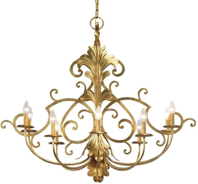 Casa Padrino Luxus Barock Kronleuchter Gold 106 x 65 x H. 90 cm - Prunkvoller Wohnzimmer Kronleuchter im Barockstil - Barockstil Hotel Kronleuchter - Luxus Qualität - Made in Italy