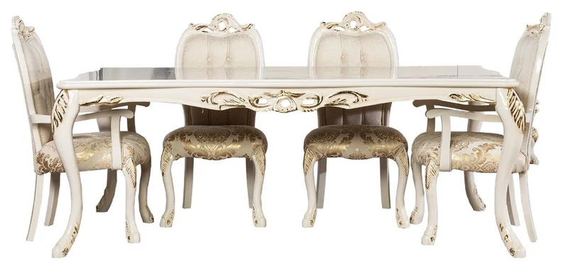 Casa Padrino Luxus Barock Esszimmer Stuhl 6er Set Weiß / Gold - Prunkvolle Barockstil Küchen Stühle - Barockstil Möbel - Luxus Esszimmer Möbel im Barockstil - Barock Esszimmer Möbel
