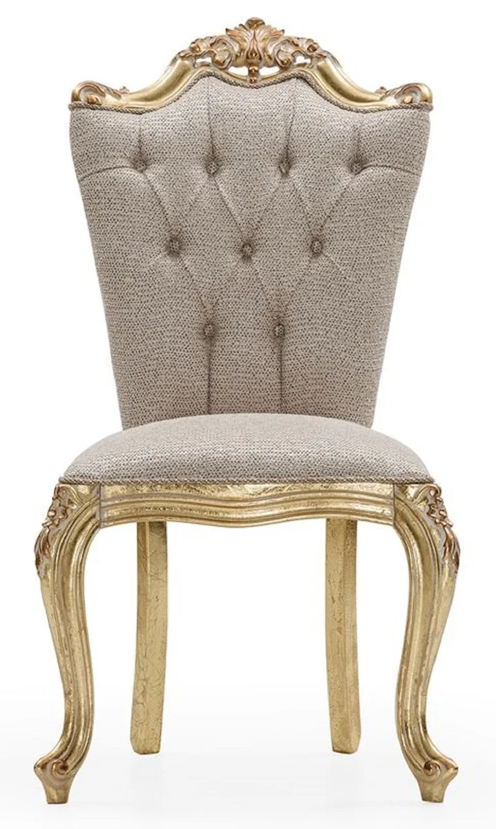 Casa Padrino Luxus Barock Esszimmer Stuhl 8er Set Grau / Gold - Prunkvolle Barockstil Küchen Stühle - Luxus Esszimmer Möbel im Barockstil - Barock Esszimmer Möbel - Barockstil Möbel
