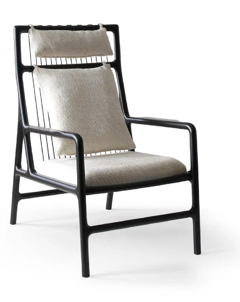 Casa Padrino Luxus Sessel Cremeweiß / Matt Schwarz 69 x 92 x H. 107 cm - Wohnzimmer Sessel - Hotel Sessel - Wohnzimmer Möbel - Hotel Möbel - Luxus Möbel - Luxus Einrichtung