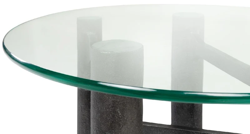 Casa Padrino Luxus Couchtisch Antik Schwarz Ø 75 x H. 35,5 cm - Runder Aluminium Wohnzimmertisch mit Glasplatte - Wohnzimmer Möbel - Luxus Möbel - Luxus Einrichtung