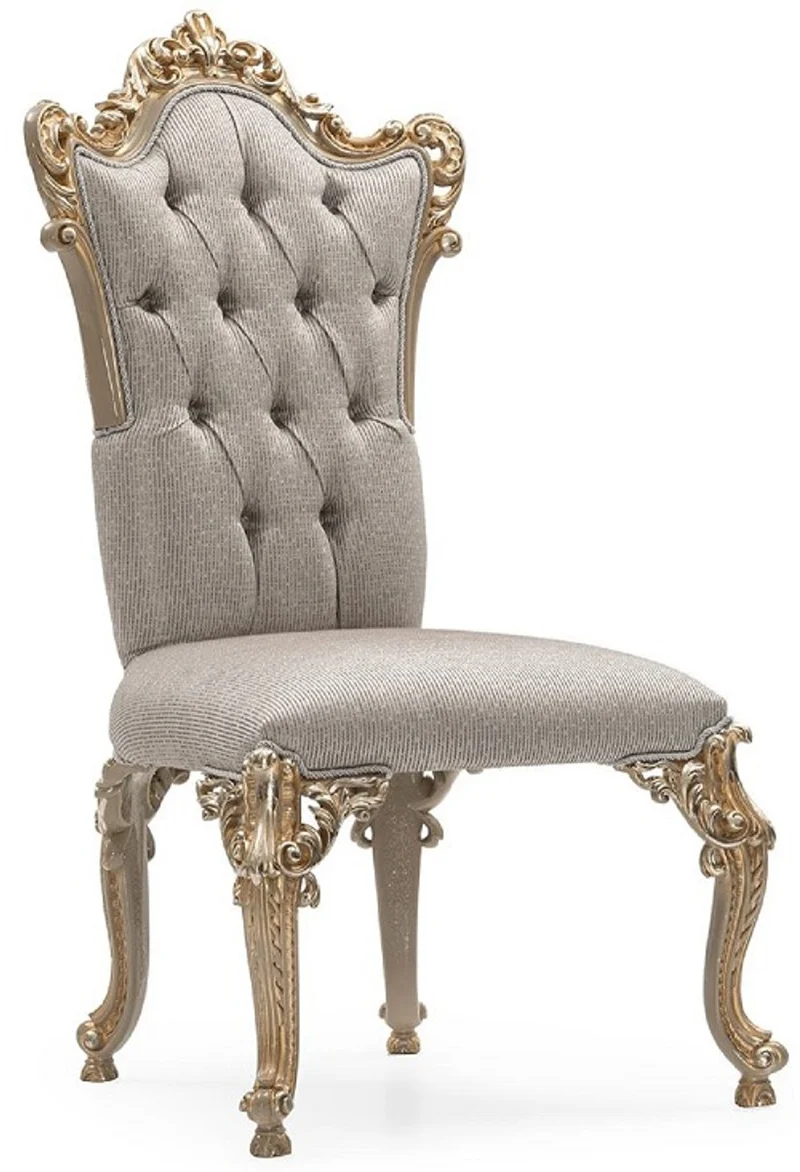 Casa Padrino Luxus Barock Esszimmer Stuhl 8er Set Silber / Grau / Gold - Prunkvolle Barockstil Küchen Stühle - Luxus Esszimmer Möbel im Barockstil - Barock Esszimmer Möbel - Barockstil Möbel