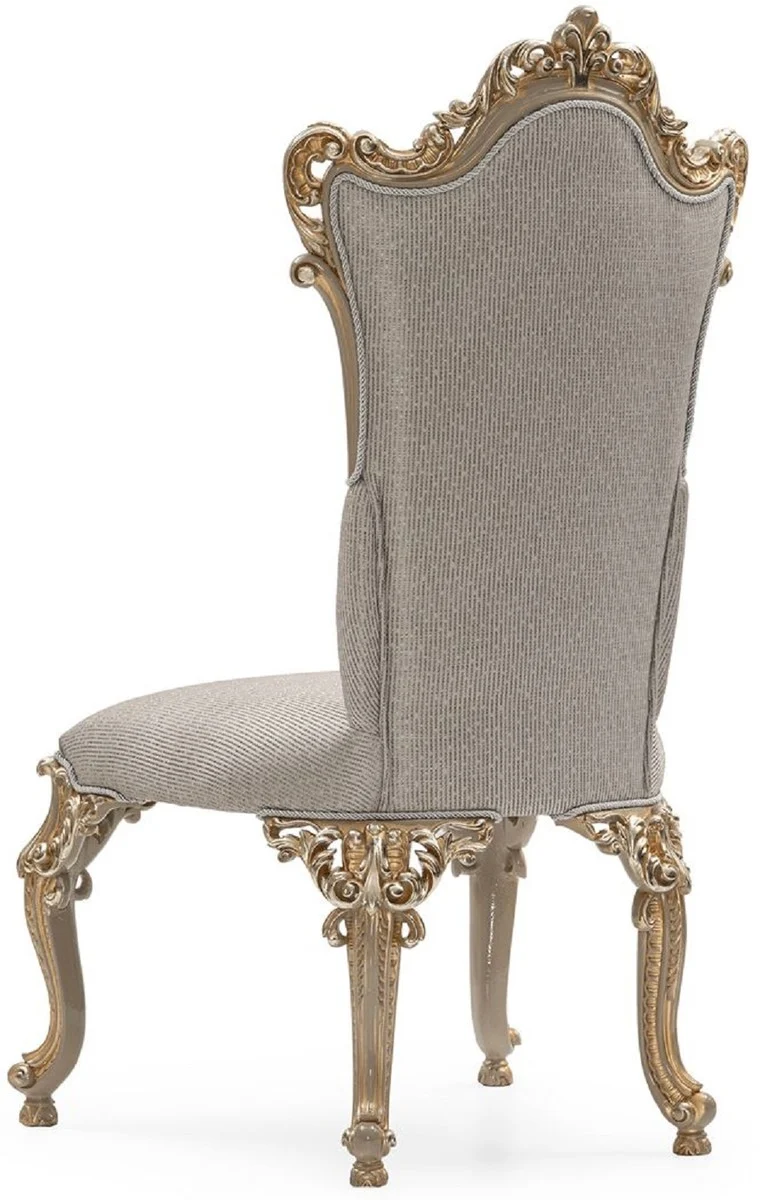 Casa Padrino Luxus Barock Esszimmer Stuhl 8er Set Silber / Grau / Gold - Prunkvolle Barockstil Küchen Stühle - Luxus Esszimmer Möbel im Barockstil - Barock Esszimmer Möbel - Barockstil Möbel