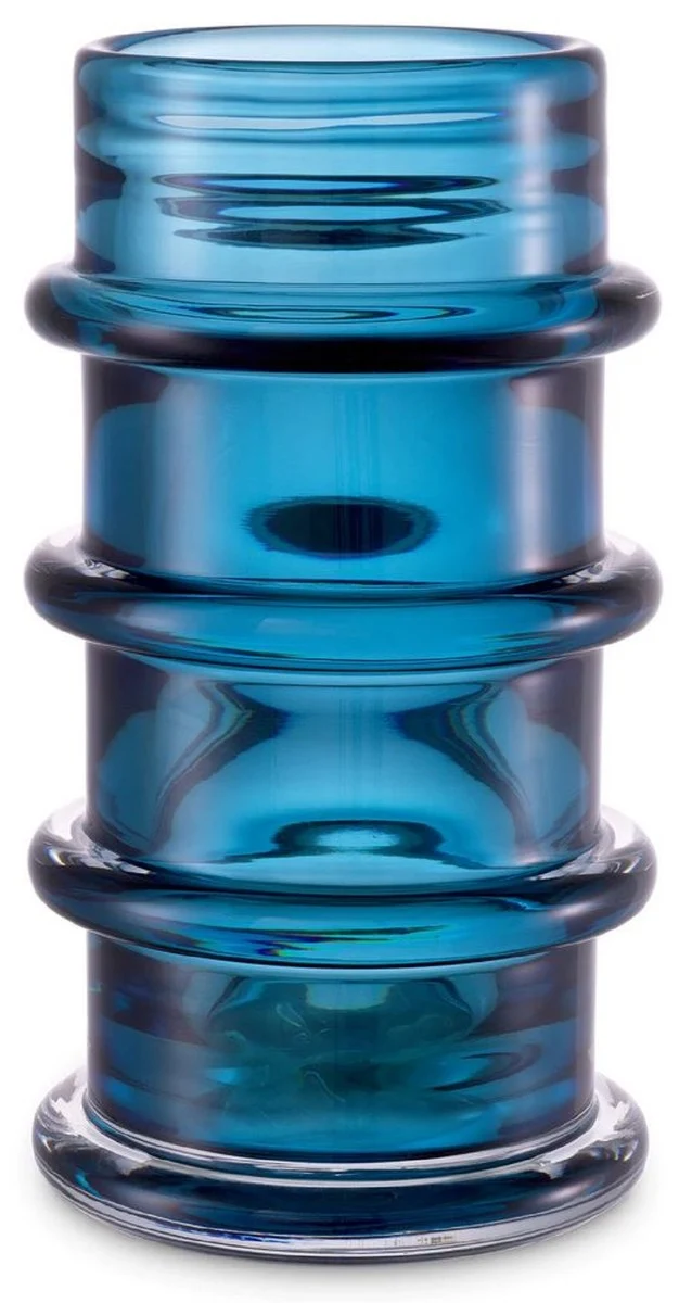 Casa Padrino Luxus Glas Vase Blau Ø 16 x H. 29,5 cm - Mundgeblasene Blumenvase - Runde Deko Blumenvase - Deko Accessoires - Deko Glas Vasen - Luxus Accessoires