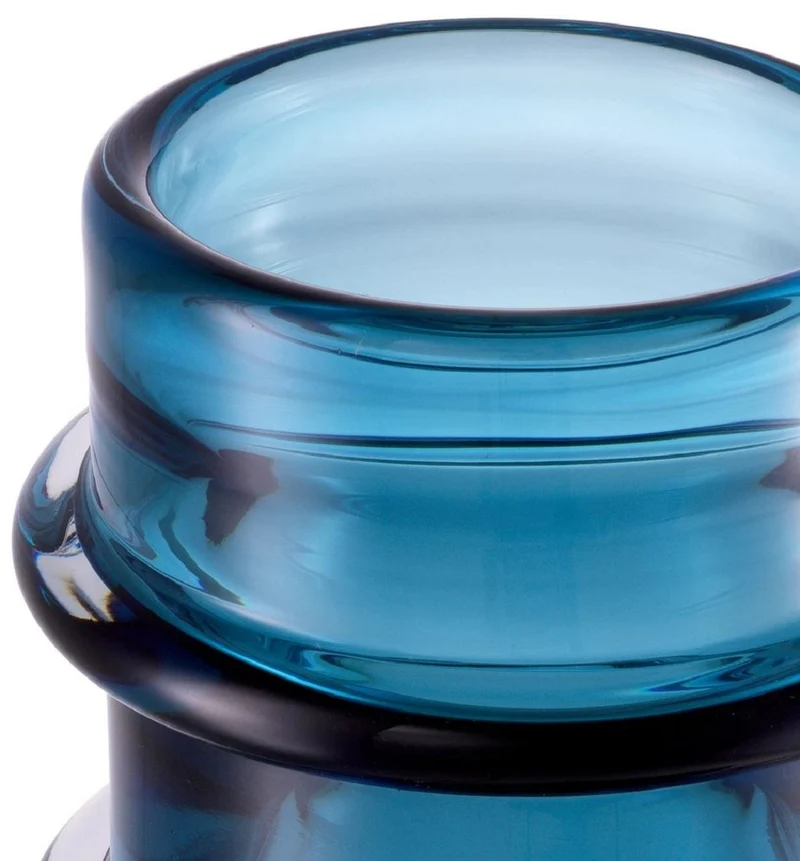 Casa Padrino Luxus Glas Vase Blau Ø 16 x H. 29,5 cm - Mundgeblasene Blumenvase - Runde Deko Blumenvase - Deko Accessoires - Deko Glas Vasen - Luxus Accessoires
