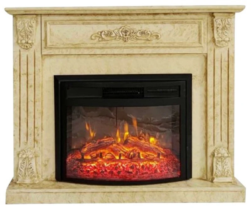Casa Padrino Barock Elektrokamin Gelb / Schwarz 117 x 31 x H. 94 cm - Wohnzimmer Deko Kamin mit Fernbedienung - Wohnzimmer Möbel im Barockstil - Barock Möbel - Barock Elektro Kamine