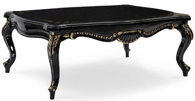 Casa Padrino Luxus Barock Wohnzimmer Set Creme / Schwarz / Gold - 2 Sofas & 2 Sessel & 1 Couchtisch - Handgefertigte Wohnzimmer Möbel im Barockstil - Edel & Prunkvoll