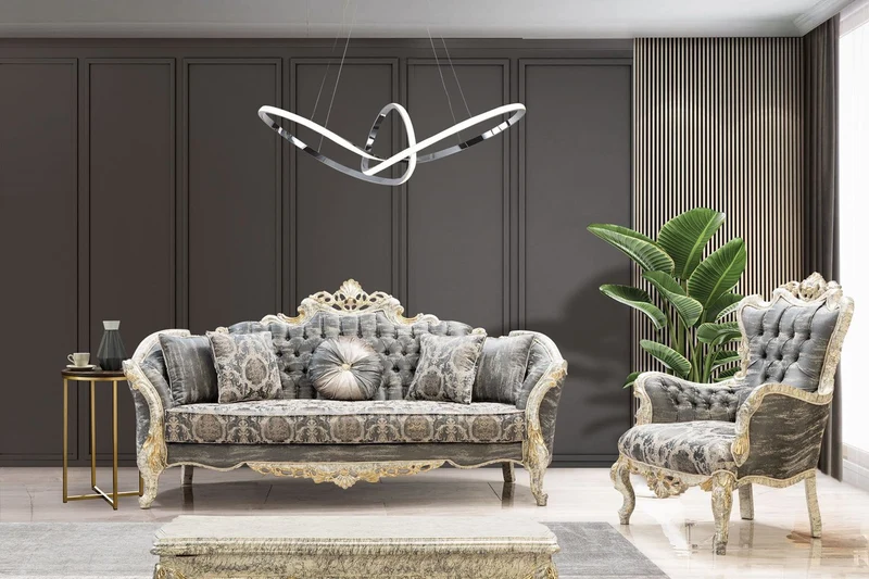 Casa Padrino Luxus Barock Sessel Grau / Antik Weiß / Gold - Prunkvoller Wohnzimmer Sessel mit elegantem Muster - Luxus Wohnzimmer Möbel im Barockstil - Barock Möbel - Barock Einrichtung