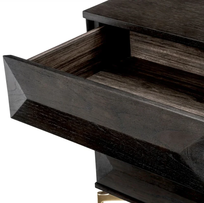 Casa Padrino Luxus Nachttisch Mokka / Messing 64 x 48 x H. 72 cm - Massivholz Beistelltisch mit 3 Schubladen - Schlafzimmer Möbel - Luxus Möbel - Luxus Einrichtung - Möbel Luxus