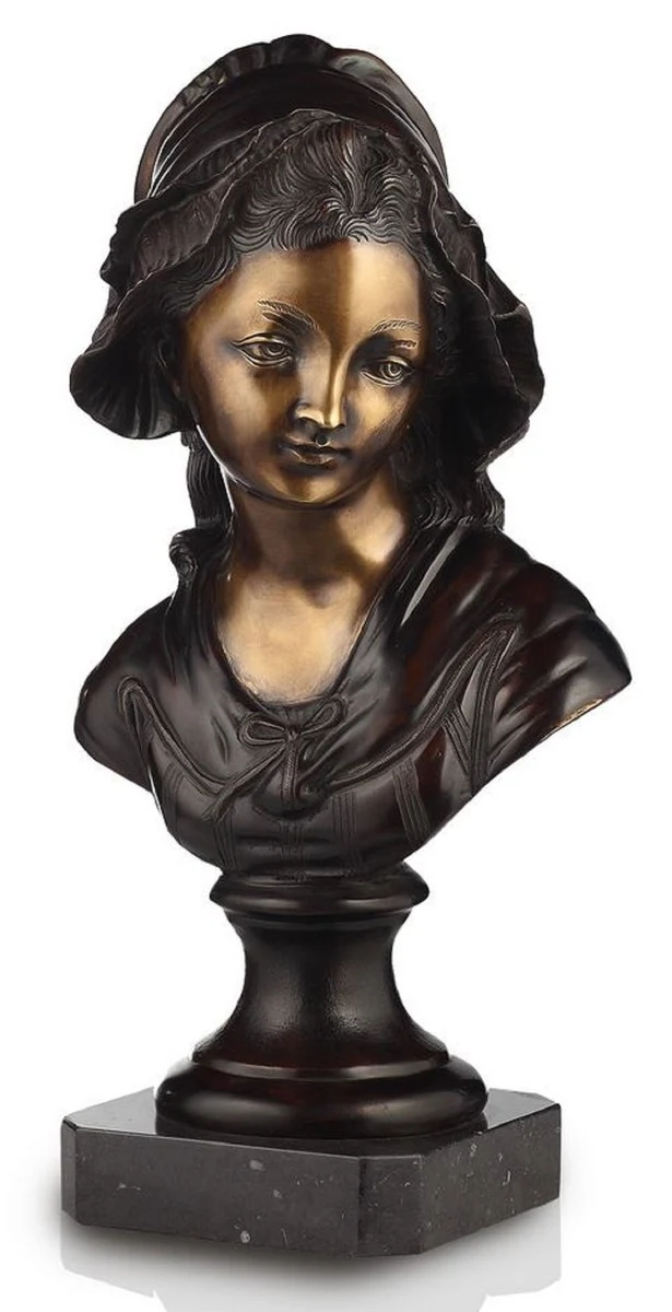 Casa Padrino Luxus Jugendstil Damen Büsten Set Bronze mit Patina / Schwarz H. 55 cm - Handgefertigte Bronze Deko Skulpturen mit Marmorsockel - Luxus Qualität - Made in Italy