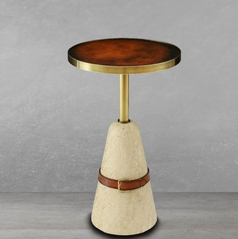 Casa Padrino Luxus Beistelltisch Braun / Messing / Beige Ø 40 x H. 74,5 cm - Runder Tisch mit Marmorfuß - Wohnzimmer Möbel - Luxus Möbel