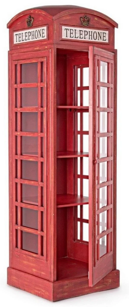 Casa Padrino Landhausstil Bücherschrank Telefonzelle Antik Rot 55 x 51,5 x H. 180 cm - Telefonzellen Regalschrank im englischen Stil - Wohnzimmer Möbel im Landhausstil - Landhausstil Möbel