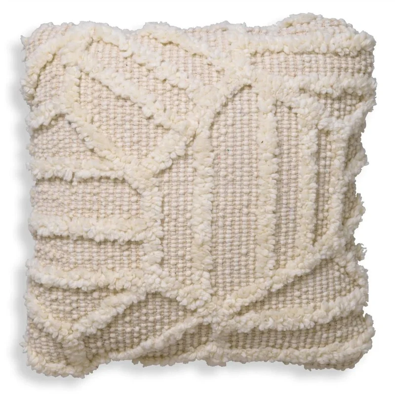 Casa Padrino Luxus Kissen Elfenbein 50 x 50 cm - Handgewebtes Deko Woll Kissen - Quadratisches Zierkissen - Wohnzimmer Dekoration - Luxus Deko Accessoires - Luxus Qualität
