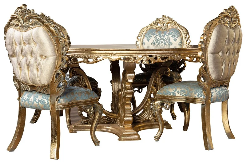 Casa Padrino Luxus Barock Esszimmer Stuhl 6er Set Türkis / Gold - Prunkvolle Barockstil Küchen Stühle - Luxus Esszimmer Möbel im Barockstil - Barock Esszimmer Möbel - Barockstil Möbel