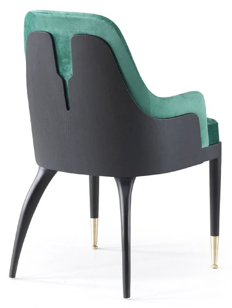 Casa Padrino Luxus Esszimmerstuhl 6er Set mit Armlehnen Grün / Schwarz / Messing 55 x 59 x H. 88 cm - Esszimmer Möbel - Restaurant Möbel - Esszimmer Einrichtung - Luxus Möbel - Luxus Einrichtung