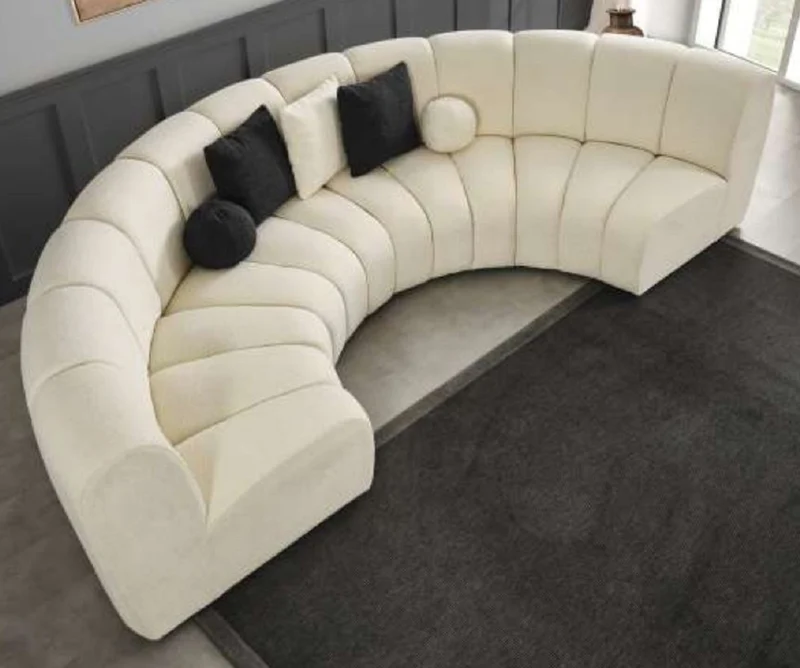Casa Padrino Luxus Sofa Elfenbein 330 x 170 x H. 76 cm - Gebogenes Wohnzimmer Sofa - Halbrundes Sofa - Wohnzimmer Möbel - Hotel Möbel - Luxus Möbel - Luxus Einrichtung - Wohnzimmer Einrichtung